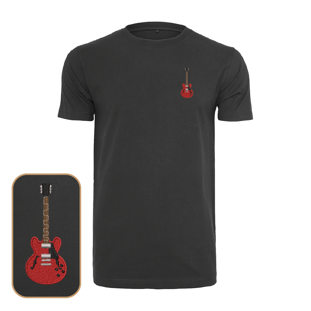 Electric Guitar T-Shirt with embroidered semi-acoustic guitar vintage design